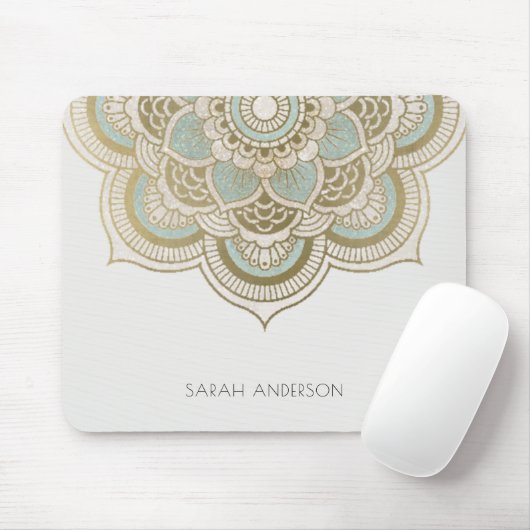 Elegant Gold Foil Blauwgroen Turquoise Mandala Muismat (Met muis)