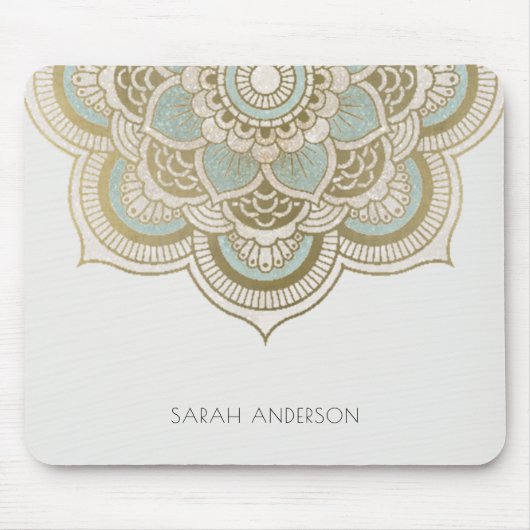 Elegant  Gold Foil Blauwgroen Turquoise Mandala Muismat (Voorkant)