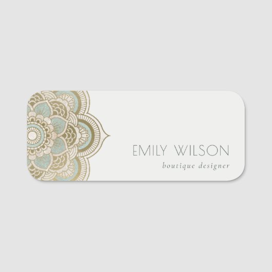 Elegant  Gold Foil Blauwgroen Turquoise Mandala Naamplaatje (Voorkant)