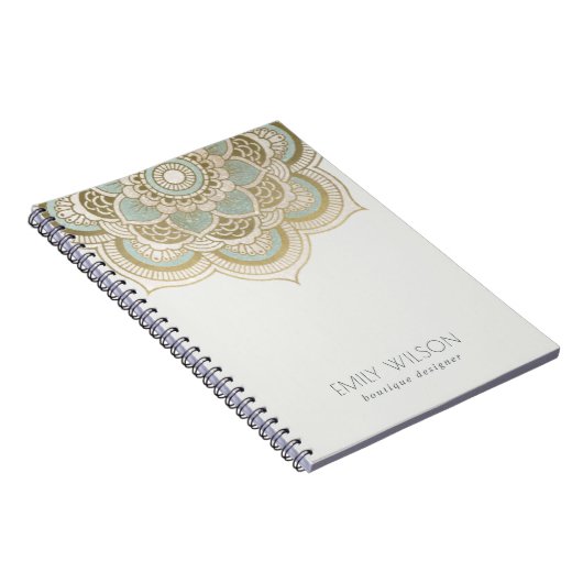 Elegant  Gold Foil Blauwgroen Turquoise Mandala Notitieboek (Rechterzijde)