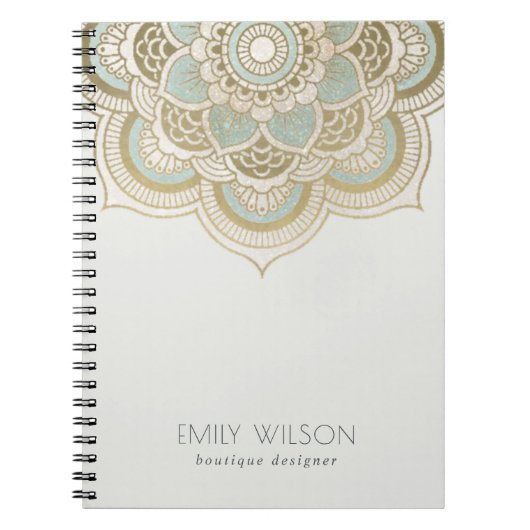 Elegant  Gold Foil Blauwgroen Turquoise Mandala Notitieboek (Voorkant)
