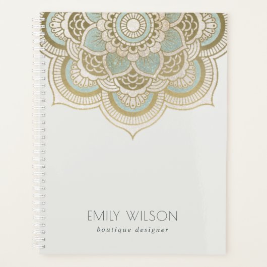 Elegant Gold Foil Blauwgroen Turquoise Mandala Planner (Voorkant)