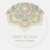 Elegant  Gold Foil Blauwgroen Turquoise Mandala Ronde Sticker (Voorkant)
