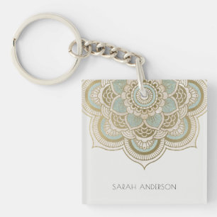 Elegant  Gold Foil Blauwgroen Turquoise Mandala  Sleutelhanger