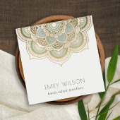 Elegant  Gold Foil Blauwgroen Turquoise Mandala Vierkante Visitekaartje