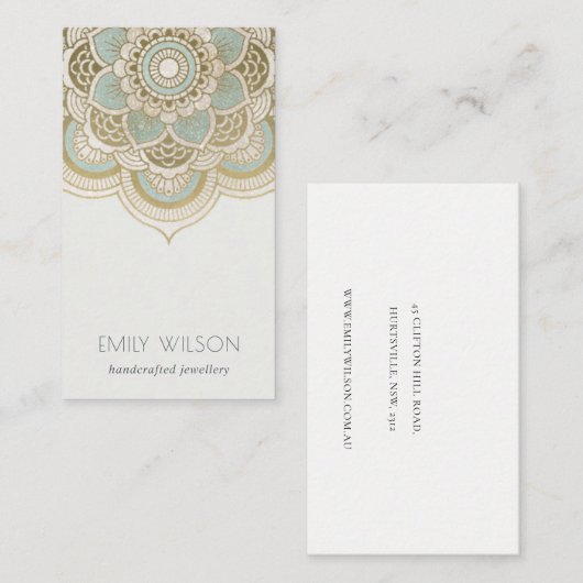 Elegant  Gold Foil Blauwgroen Turquoise Mandala Visitekaartje (Voorkant / Achterkant)
