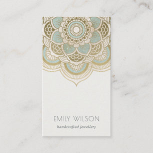 Elegant  Gold Foil Blauwgroen Turquoise Mandala Visitekaartje