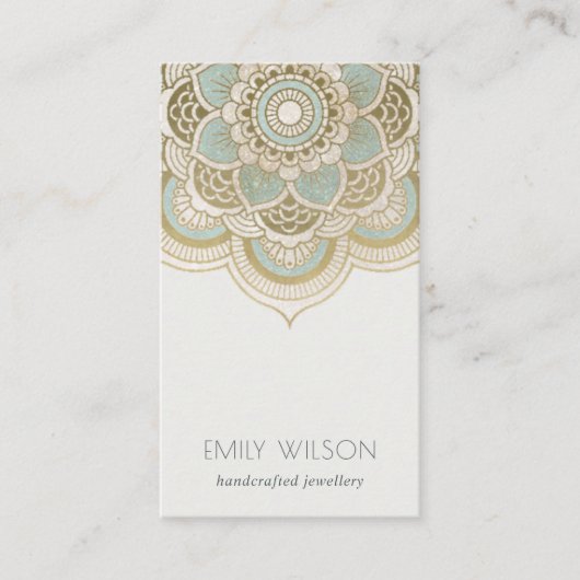 Elegant  Gold Foil Blauwgroen Turquoise Mandala Visitekaartje (Voorkant)