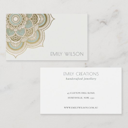 Elegant  Gold Foil Blauwgroen Turquoise Mandala Visitekaartje (Voorkant / Achterkant)