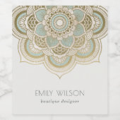 Elegant  Gold Foil Blauwgroen Turquoise Mandala Wijn Etiket (Enkel label)