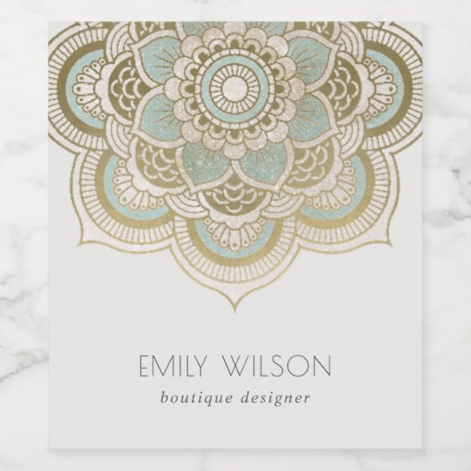 Elegant  Gold Foil Blauwgroen Turquoise Mandala Wijn Etiket (Enkel label)