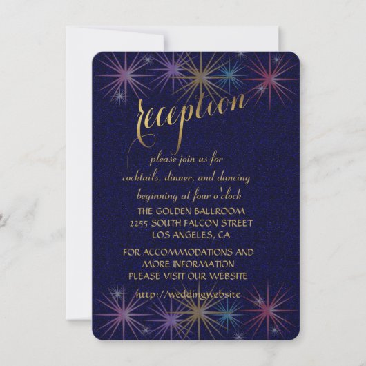 Elegant Gold Foil Blue Glitter Reception Enclosure Kaart (Voorkant)