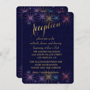 Elegant Gold Foil Blue Glitter Reception Enclosure Kaart