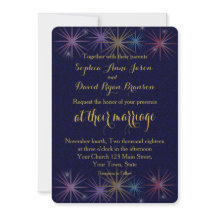 Elegant Gold Foil Blue Glitter Wedding Invitation