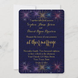 Elegant Gold Foil Blue Glitter Wedding Invitation Kaart