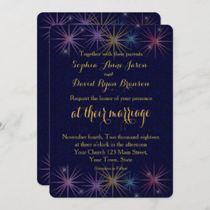 Elegant Gold Foil Blue Glitter Wedding Invitation Kaart
