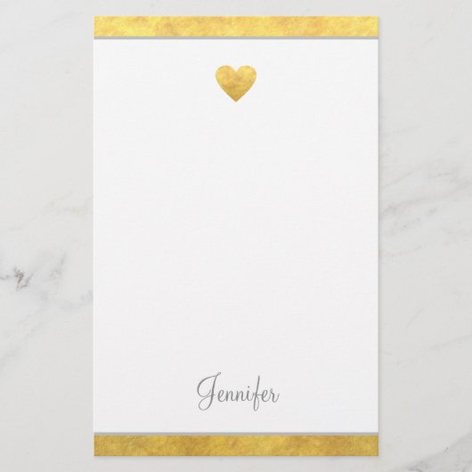Elegant Gold Foil Border Heart Modern Script Briefpapier (Voorkant)