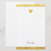 Elegant Gold Foil Border Heart Modern Script Briefpapier (Voorkant / Achterkant)