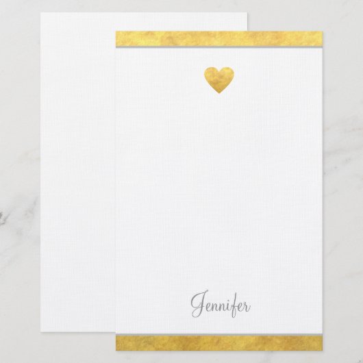 Elegant Gold Foil Border Heart Modern Script Briefpapier (Voorkant / Achterkant)