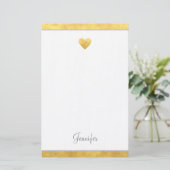 Elegant Gold Foil Border Heart Modern Script Briefpapier (Staand voorkant)