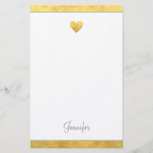 Elegant Gold Foil Border Heart Modern Script Briefpapier