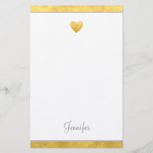 Elegant Gold Foil Border Heart Modern Script Briefpapier (Voorkant)
