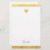 Elegant Gold Foil Border Heart Modern Script Briefpapier (Voorkant / Achterkant)