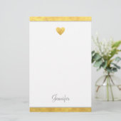Elegant Gold Foil Border Heart Modern Script Briefpapier (Staand voorkant)