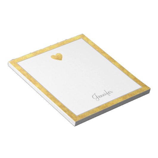 Elegant Gold Foil Border Heart Modern Script Notitieblok (Schuin)