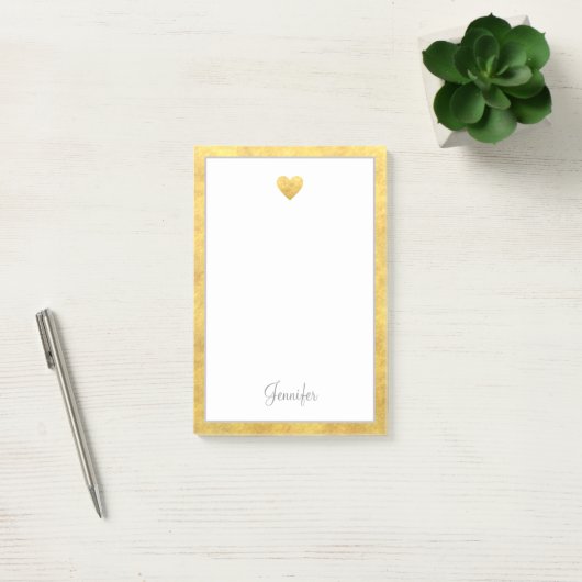 Elegant Gold Foil Border Heart Modern Script Post-it® Notes (Kantoor)