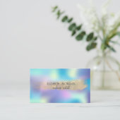 Elegant Gold Foil Brush Stroke, Blue Holographic Visitekaartje (Staand voorkant)