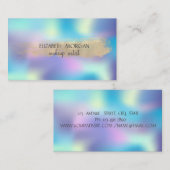Elegant Gold Foil Brush Stroke, Blue Holographic Visitekaartje (Voorkant / Achterkant)