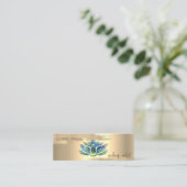 Elegant Gold Foil Brush Stroke, Blue Lotus Mini Visitekaartje (Staand voorkant)