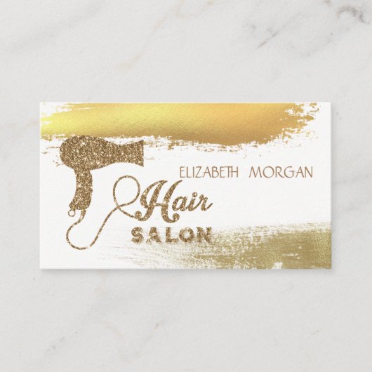 Elegant Gold Foil Brush Stroke, Glitter Hairdryer Visitekaartje (Voorkant)