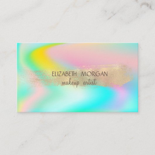 Elegant Gold Foil Brush Stroke, Holographic Ombre Visitekaartje (Voorkant)