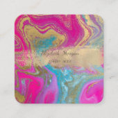 Elegant Gold Foil Brush Stroke, kleurrijke marmer Vierkante Visitekaartje (Voorkant)