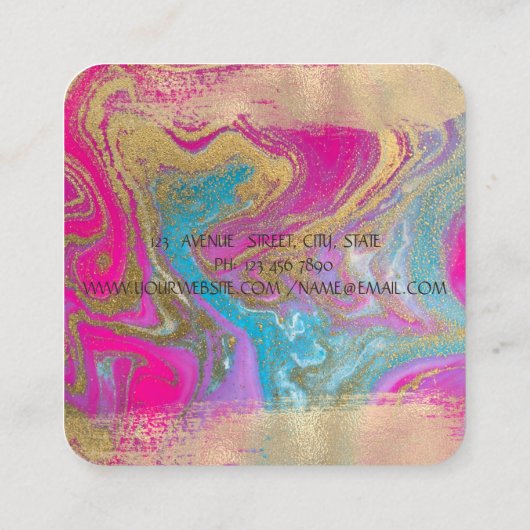 Elegant Gold Foil Brush Stroke, kleurrijke marmer Vierkante Visitekaartje (Achterkant)