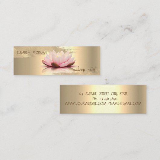 Elegant Gold Foil Brush Stroke, Lotus Mini Visitekaartje (Voorkant / Achterkant)