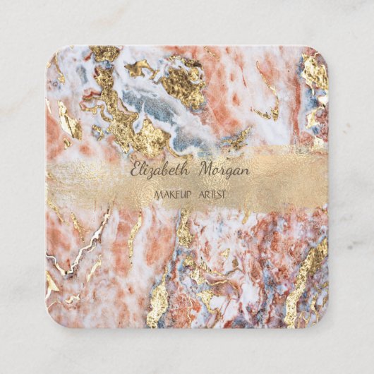 Elegant Gold Foil Brush Stroke, Ombre Marble Vierkante Visitekaartje (Voorkant)