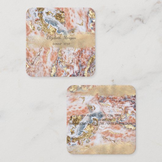 Elegant Gold Foil Brush Stroke, Ombre Marble Vierkante Visitekaartje (Voorkant / Achterkant)