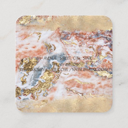 Elegant Gold Foil Brush Stroke, Ombre Marble Vierkante Visitekaartje (Achterkant)