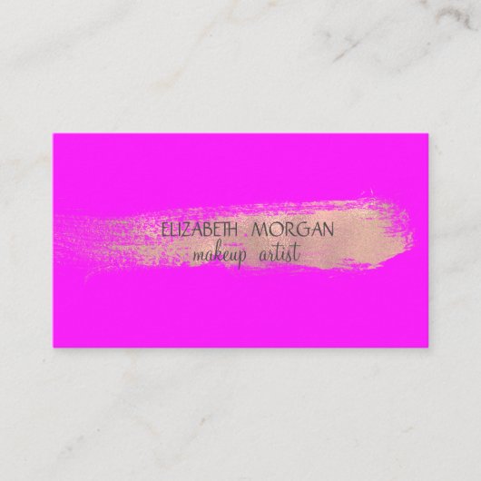 Elegant Gold Foil Brush Stroke, roze fluorescerend Visitekaartje (Voorkant)