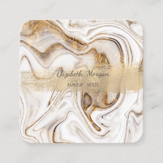 Elegant Gold Foil Brush Stroke, White Gold Marble Vierkante Visitekaartje (Voorkant)