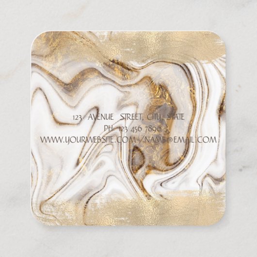 Elegant Gold Foil Brush Stroke, White Gold Marble Vierkante Visitekaartje (Achterkant)