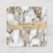 Elegant Gold Foil Brush Stroke, White marble Vierkante Visitekaartje (Voorkant)
