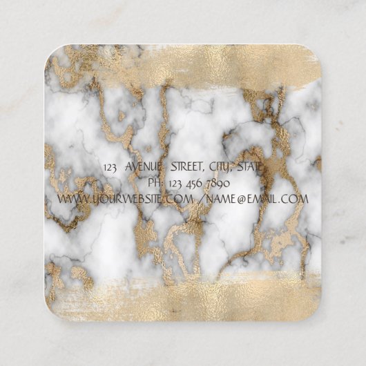 Elegant Gold Foil Brush Stroke, White marble Vierkante Visitekaartje (Achterkant)