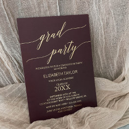 Elegant Gold Foil | Burgundy Graduation Party Folie Uitnodiging