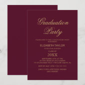 Elegant Gold Foil | Burgundy Graduation Party Kaart (Voorkant / Achterkant)