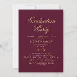 Elegant Gold Foil | Burgundy Graduation Party Kaart