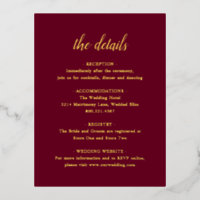 Elegant Gold Foil Burgundy Wedding Enclosure Card